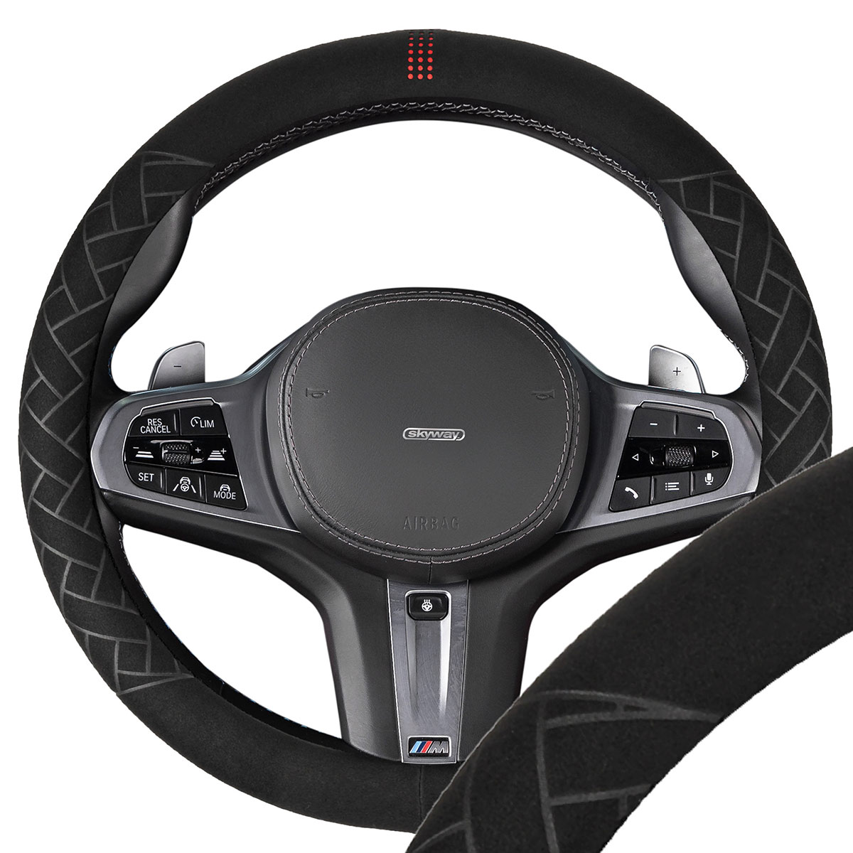 Оплетка SKYWAY замша M Hit- 5 Черная/красная